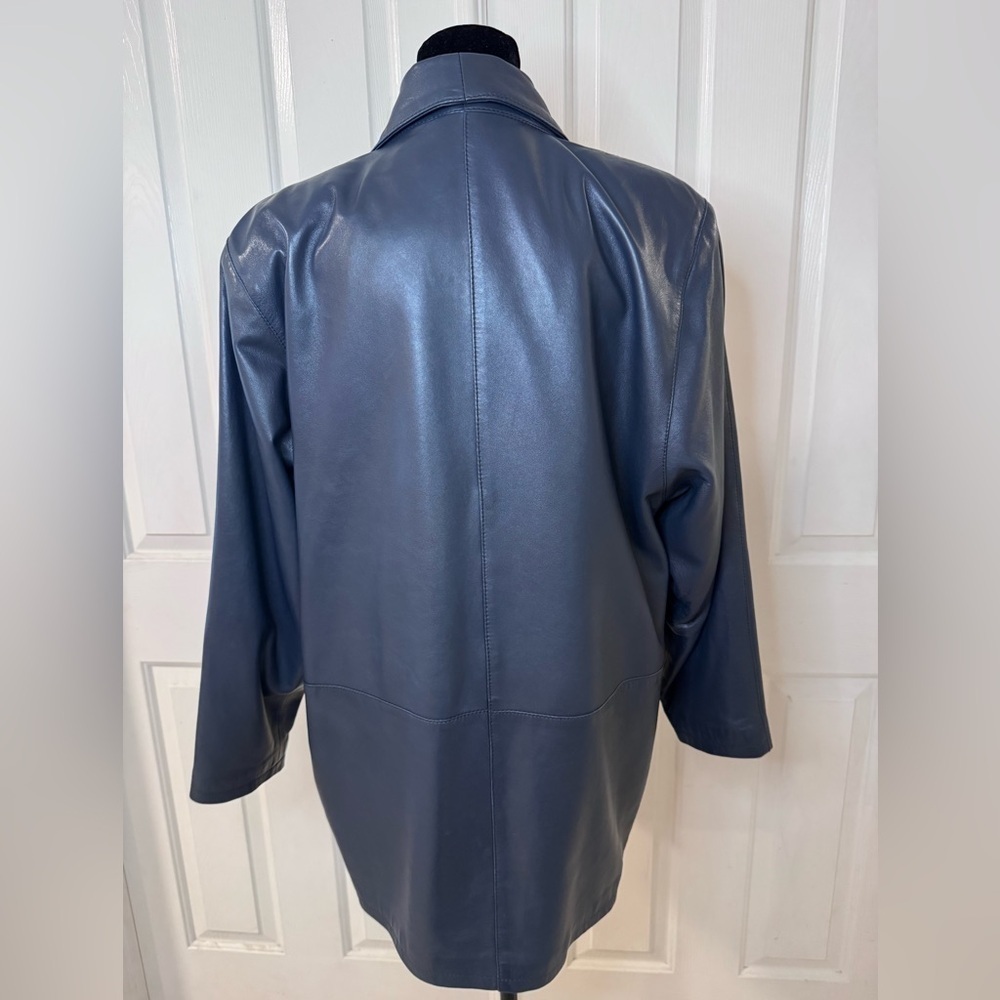 Bally Soft Leather Coat Dark Blue Jacket Vintage Made in Italy Size 10 Womens - Picture 6 of 15